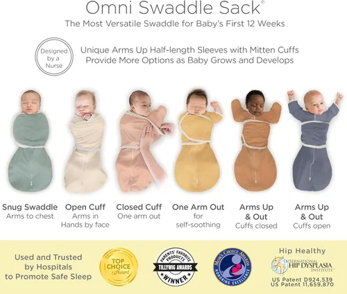 Vista 3 de SwaddleDesigns Saco Envolvente Omni de 6 Vías con Brazos Arriba para Recién Nacido, Más Opciones para Calmar el Reflejo de Sobresalto, Mejora