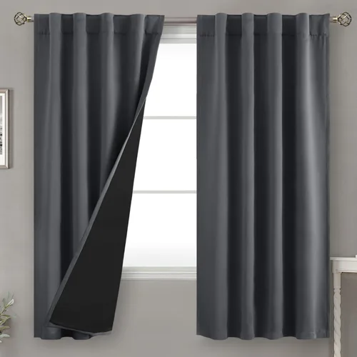 Vista 85 de BGment Cortinas 100% opacas beige de 63 pulgadas de largo con forro aislante térmico, bolsillo para varilla y lengüeta trasera de doble capa
