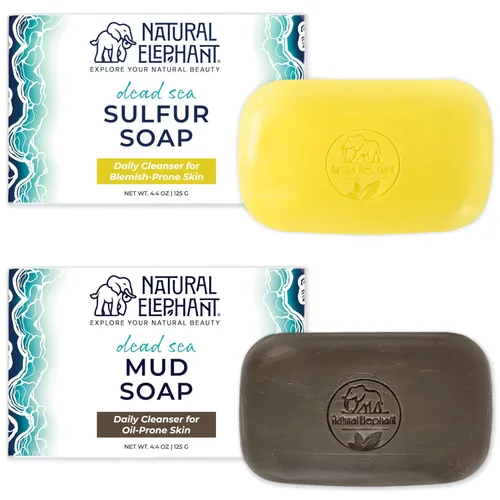 Vista 15 de Natural Elephant Barra de jabón de azufre del Mar Muerto Jabón aclarante facial y corporal con sal del mar muerto y aloe vera 4.4 oz (125 g)