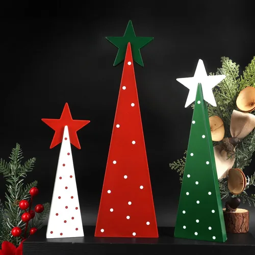 Vista 9 de Decoraciones de Navidad para interiores, decoración de Navidad - 3 piezas de señales de árbol de Navidad de madera con estrellas para el hogar