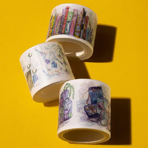 Vista 3 de Navy Peony Colorida Biblioteca de Libros Washi Tape Set (3 rollos anchos) - para diarios