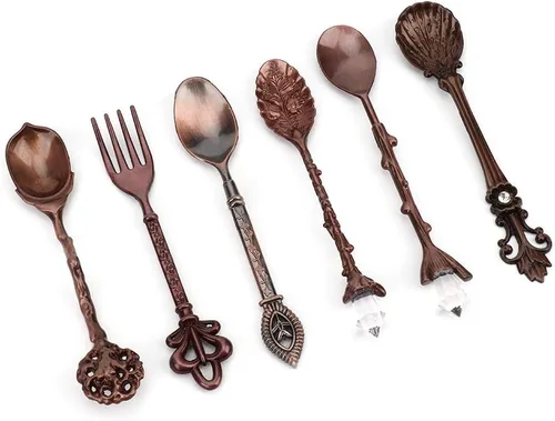 Vista 2 de Juego de 6 cucharas y tenedores, juego de 6 cucharas innovadoras de aleación de zinc, juego de tenedores y cucharas de postre para café, cubiertos