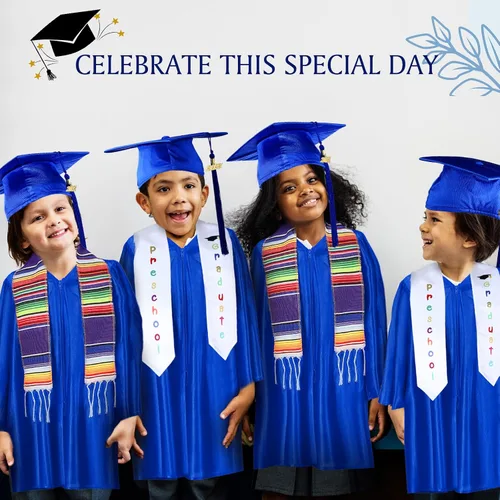 Vista 7 de Vestido de graduación para jardín de infantes, preescolar, estola para niños, sarape mexicano, estola de graduación, banda con borla, diploma