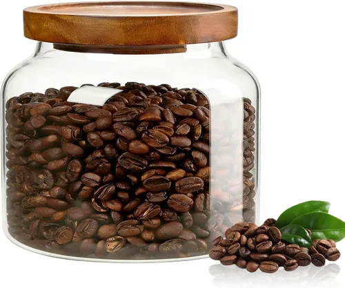 Vista 17 de 1 tarro de almacenamiento de vidrio con tapas herméticas, recipiente de café de 54 onzas líquidas (54.1 fl oz) con tapa de madera, recipiente