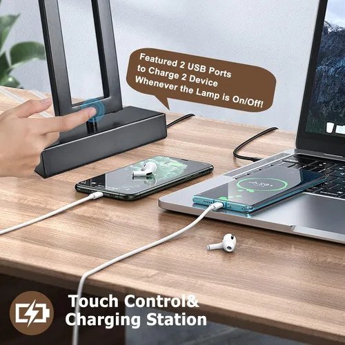 Vista 4 de Juego de 2 lámparas de mesa con control táctil con USB doble, regulable de 3 vías para dormitorio, sala de estar, oficina, bombillas LED incluidas