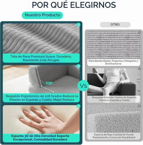 Vista 6 de LINSY HOME Sofá cama convertible de 79 pulgadas, sofá cama plegable de compresión, sofá cama plegable de pana para sala de estar y dormitorio, sofá