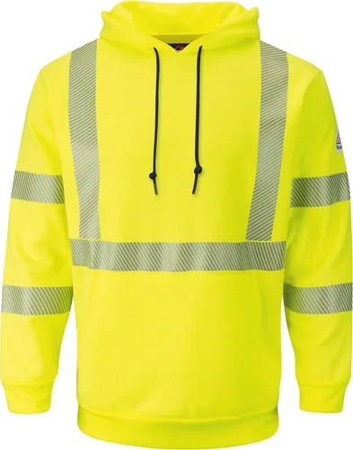 Vista 7 de Bulwark FR Men's Hi-Visibility Pullover Hooded Fleece Sweatshirt, Yellow/Green