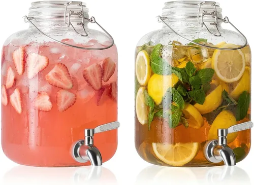 Vista 10 de Dispensador de bebidas de vidrio para fiestas, dispensador de bebidas de 1 galón con espita y asa, dispensador de agua de vidrio, dispensadores