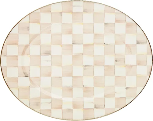 Vista 7 de MACKENZIE-CHILDS Bandeja Ovalada de Esmalte, Plato de Servir para Entretenimiento, Pequeño, Cuadros Cortesanos en Blanco y Negro