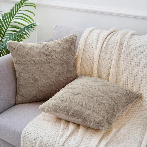 Vista 2 de uxcell Juego de 2 fundas de almohada de felpa de lana sintética, fundas de almohada con patrones geométricos, fundas de almohada decorativas