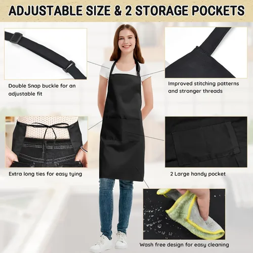 Vista 4 de Chef Apron for Men and Women Wash Free Bib Apron with 2 Pockets Water & Oil Proof Adjustable Aprons