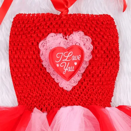 Vista 5 de Disfraz de tutú de tul de manga larga con estampado de corazón de terciopelo para niñas pequeñas, ropa de San Valentín
