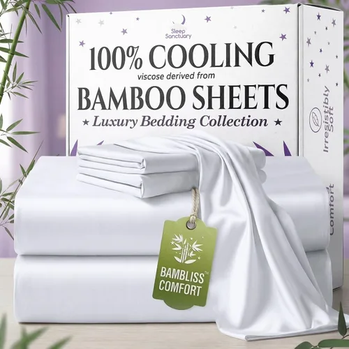 Vista 34 de SLEEP SANCTUARY - Juego de sábanas 100% viscosa derivada de bambú tamaño individual 4 piezas – Sábanas de lujo BamBliss de enfriamiento