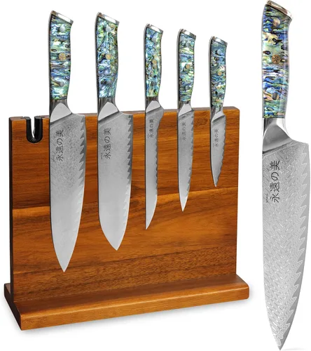 Vista 16 de Cuchillo de cocina de Damasco, acero de damasco de 67 capas, juego de cuchillos de chef profesionales de 13 pulgadas para cocina, mango ergonómico