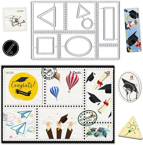 Vista 3 de Troqueles de sello postal del 4 de julio para decoración de cumpleaños de tarjetas, marco rectangular patriótico para tarjetas, diario de basura