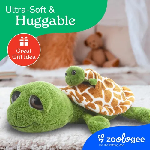 Vista 9 de The Petting Zoo Peluche de tortuga marina para mamá y bebé, regalos para niños, animales oceánicos Pocketz, juguete de peluche de tortuga marina