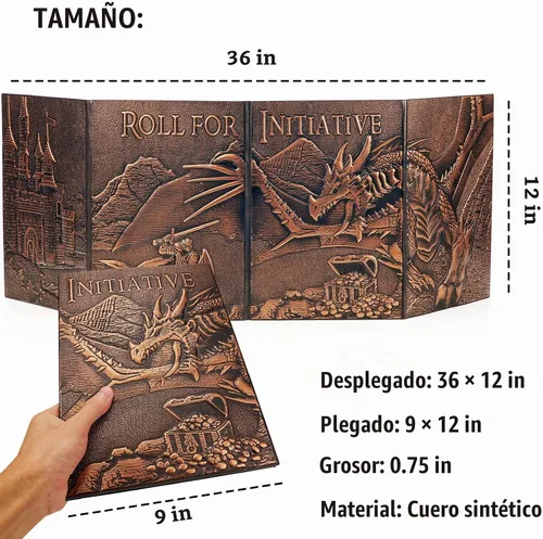 Vista 3 de DND DM Screen 5e, Pantalla de Dungeon Master de D&D 3D de Cuero Sintético de 4 Paneles Game Master Screen con Inserciones Personalizables
