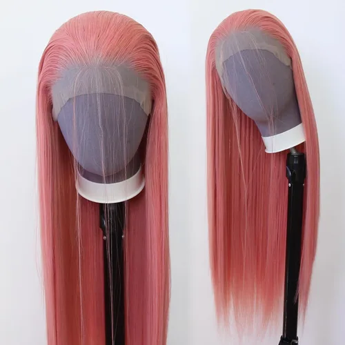 Vista 17 de 99J Peluca larga y lisa 99J color borgoña sintética con encaje frontal, predesfilada con línea de cabello natural para mujeres de moda, cabello