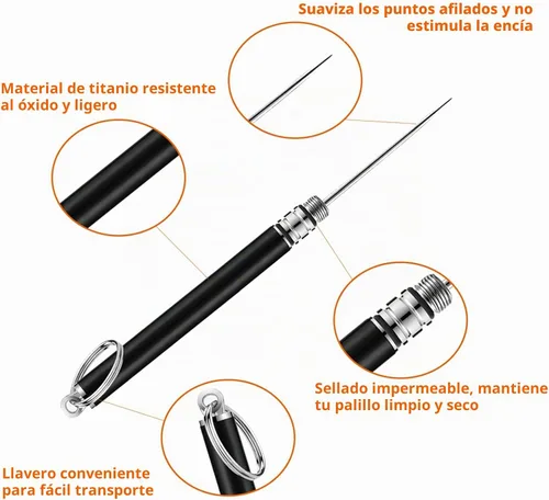 Vista 4 de Mini soporte portátil para palillos de dientes de titanio, 2 piezas de acero inoxidable, soporte para palillos de dientes de metal reutilizable