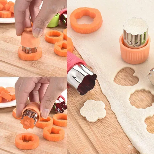 Vista 3 de Juego de 3 moldes para cortar verduras, mini cortadores de galletas, moldes para hornear y complementos alimenticios, accesorios (estrella)