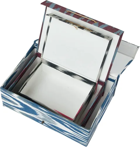 Vista 6 de Creative Co-Op Cajas decorativas de algodón y papel con diseños globales, juego de 3 tamaños, multicolor