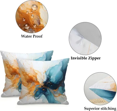 Vista 3 de Juego de 2 fundas de almohada impermeables para exteriores, 16 x 16 pulgadas, fundas de almohada decorativas de patio para muebles de jardín, sofá