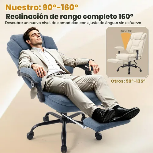 Vista 3 de Silla de escritorio de oficina reclinable de cuero de talla grande A azul