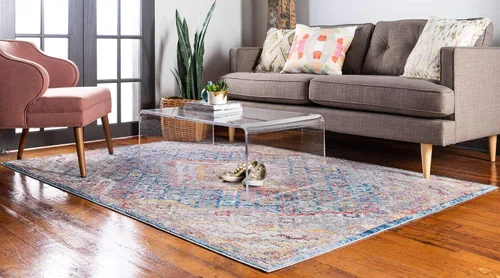 Vista 2 de Unique Loom Brighton Collection - Alfombra vibrante con estampado tradicional, medallón, azul/beige, rectangular de 2 pies 2 pulgadas x 3 pies 1