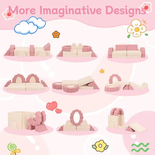 Vista 3 de Mini sofá de juegos para niños, sofá modular de espuma de flores, sofá convertible suave con funda lavable, muebles de escalada