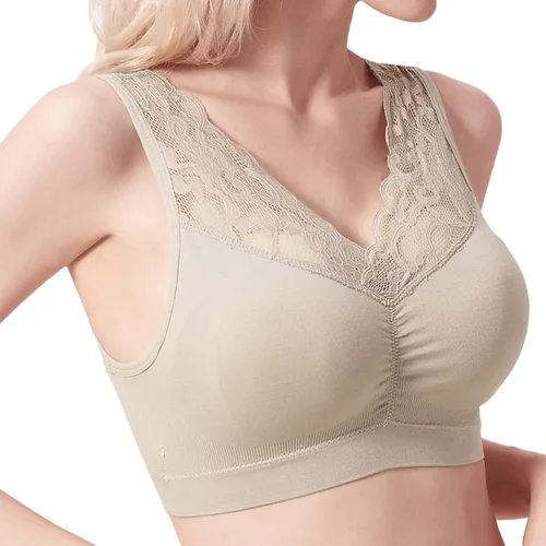 Vista 2 de Extra Coverage Breasts Enhancer Womens Neon Tank Top Metallic Pants Women Bra Plus Size Front Closure Ribbed Seamless