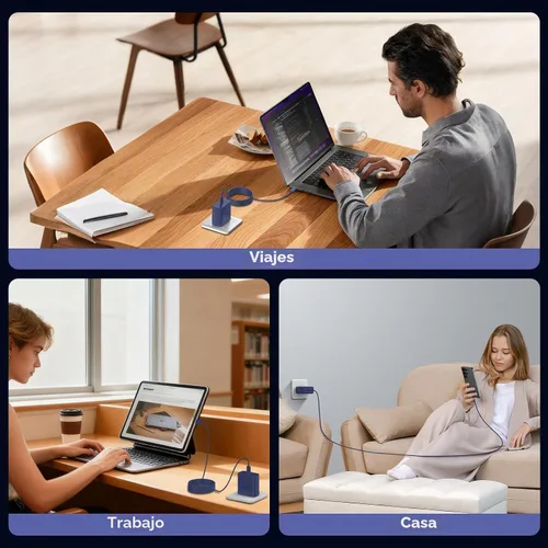 Vista 6 de Cargador USB C súper rápido de 60 W, cargador tipo C, bloque de carga rápida para teléfono Android con cable de carga rápida USB C de 10 pies