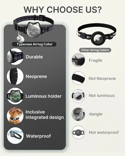 Vista 6 de AirTag - Collar de gato reflectante compatible con Apple AirTag de 1ª y 2ª generación, soporte oculto con campana, correa ligera resistente al agua