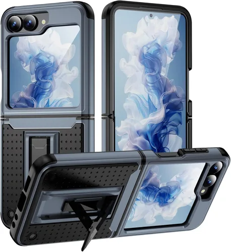 Vista 30 de Jeylly Funda para Samsung Z Flip 3, Z Flip 4, de grado militar, a prueba de golpes, con soporte estable, protección de bisagra, cubierta resistente