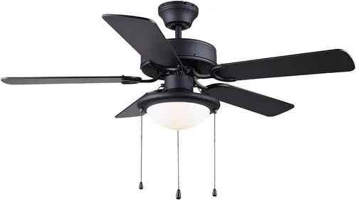 Vista 2 de Canarm Eclipse CF42ECL5BK - Ventilador de techo de 42 pulgadas, negro mate, 5 aspas de MDF, montaje doble, elegante vidrio ópalo plano, incluye 2