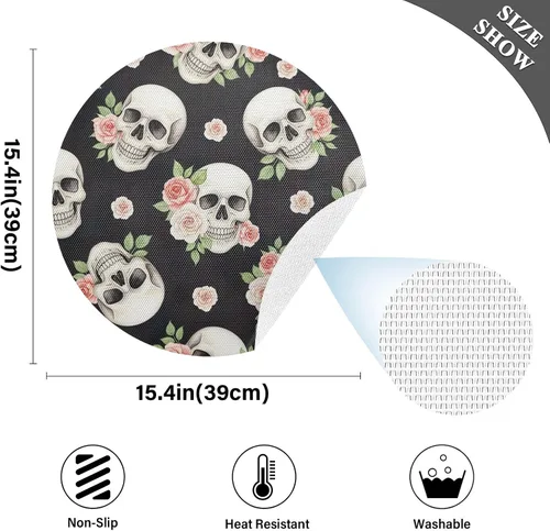 Vista 4 de Watercolor Skulls Vibrant Pink Table Placemat, Washable Heat Resistant Mats for Kitchen one sizex4