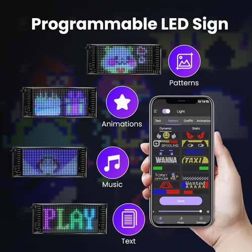 Vista 2 de Señales de luz LED para automóvil, calcomanías LED para parabrisas de taxi, panel de matriz LED digital flexible, control de aplicación Bluetooth