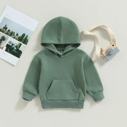 Vista 2 de AEEMCEM Sudaderas con capucha unisex para bebé, niño, niña, básicas, sólidas, de manga larga, con bolsillo de canguro, sudadera con capucha y sin