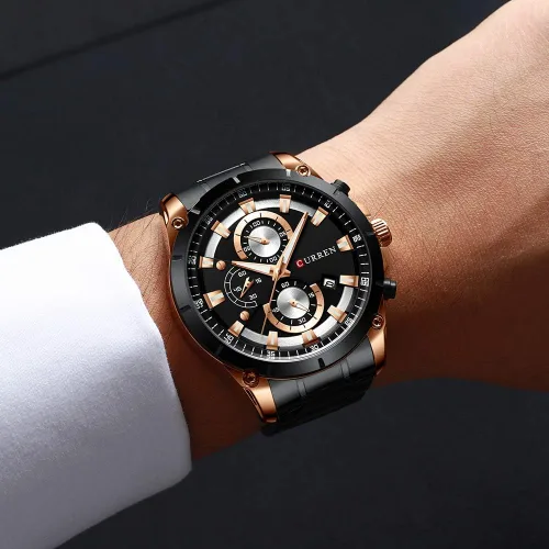 Vista 2 de CURREN Reloj para hombre, de acero inoxidable, cronógrafo, de cuarzo, para hombre, reloj deportivo, fecha, Relogio, Masculino, reloj Hombr, Dorado