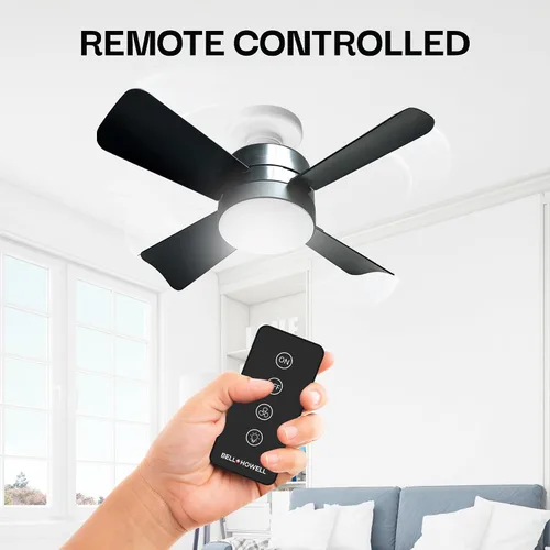 Vista 6 de Bell+Howell Socket Breeze Deluxe, Small Ceiling Fan with LED Light and Remote, Adjustable Speeds and Brightness, Light Socket Fan for Bedroom Negro