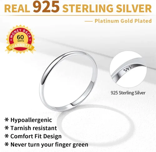 Vista 5 de ChicSilver 235mm 925 Sterling Silver Ring Customizable Plain Dome High Polished Wedding Band Comfort Fit Size 4-12 (with Gift Box)