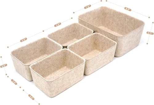 Vista 6 de Welaxy - Organizador minimalista de fieltro profundo, 5 unidades, contenedores de almacenamiento de avena