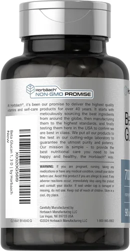 Vista 3 de Horbäach Beta Glucan 1 3D 700 mg 90 Cápsulas Beta 1,3, 1,6 D Glucano Suplemento sin OMG, sin gluten