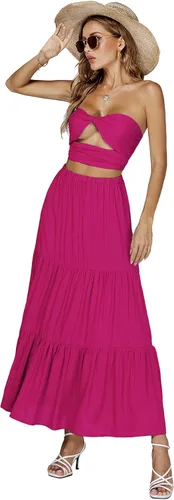 Vista 3 de LYANER Conjunto de 2 piezas para mujer con parte superior corta y falda larga con volantes