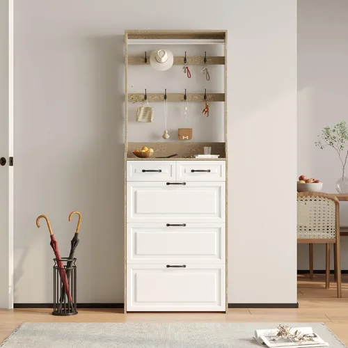 Vista 11 de Vibe & Dine Armario Organizador de Zapatos Estrecho con 3 Cajones Grandes Abatibles y 2 Cajones de Almacenamiento - Almacenamiento de Zapatos