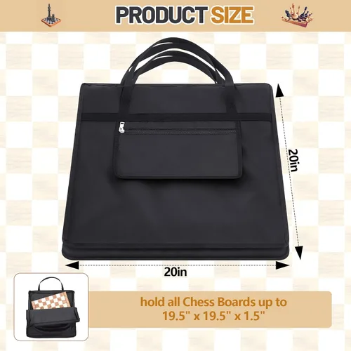 Vista 2 de Bolsa de ajedrez estándar de pulgadas con un solo bolsillo con cremallera para almacenar tu equipo, un regalo ideal (20 x 20 pulgadas)