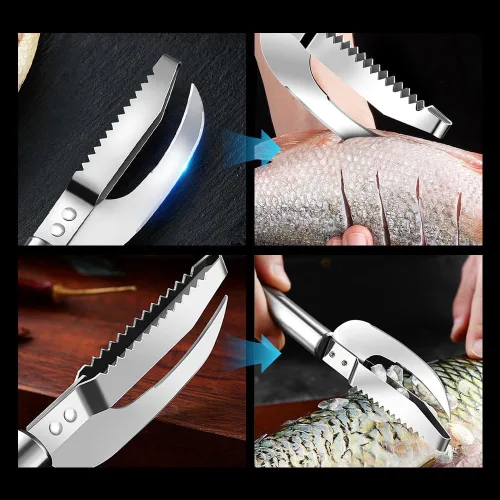 Vista 5 de Fauppt Herramienta de raspado de escamas de pescado, cuchillo multifunción de acero inoxidable para escamas de pescado, kit de limpieza de pescado