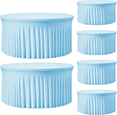 Vista 29 de Mantel redondo de 60 pulgadas en negro para mesas de 5 pies, funda de mesa ajustada de elastano con borde elástico y falda, lavable, sin arrugas