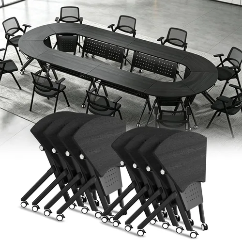 Vista 16 de Mesas de sala de conferencias, mesa de conferencias plegable con ruedas silenciosas, mesa trapezoidal de 47.2 pulgadas, mesa moderna para sala
