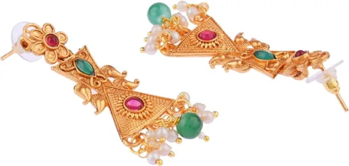 Vista 6 de Efulgenz Indian Wedding Jewelry for Women Antique Gold Tone Pink Choker Necklace Set Faux Pearl Drop Dangle Earrings Faux Kundan Bridal Set Indian
