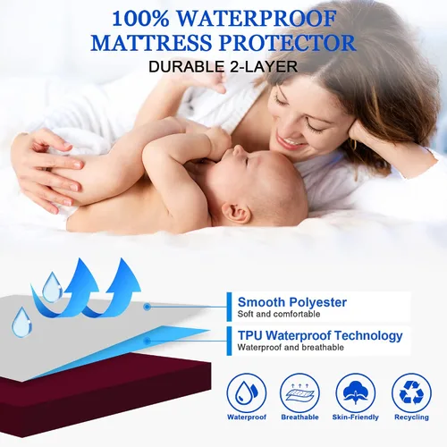 Vista 2 de Protector de colchón impermeable, suave y transpirable, lavable a máquina, sin ruido, con bolsillo profundo de 10 pulgadas, tamaño individual